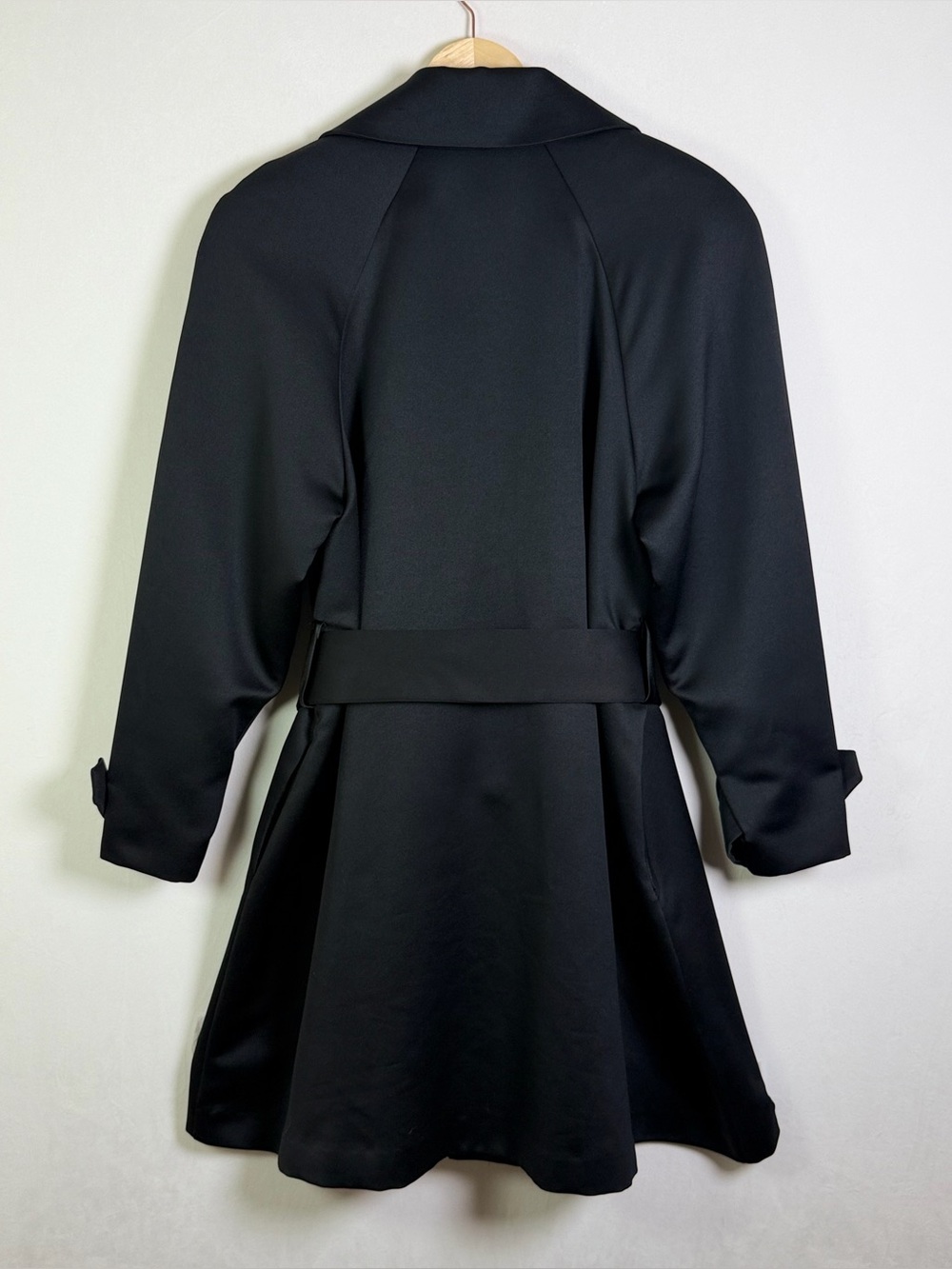 Patra Womens Sz M Black Satin Trench Coat Belted Duster 80s 90s Made USA Vintage - Picture 5 of 7